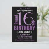 黒いおよび紫色のモダンな文字の菓子の第16パーティー 招待状 (スタンド正面)