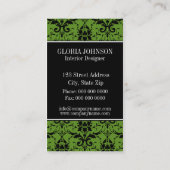 黒いおよび緑のダマスク織のモノグラムの名刺 名刺 (裏面)