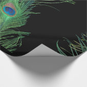 黒いおよび緑の孔雀の羽 ラッピングペーパー (角)