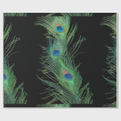 黒いおよび緑の孔雀の羽 ラッピングペーパー (フラット)