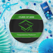 黒いおよび緑のMortarboardの卒業パーティー ペーパープレート (パーティー)