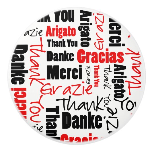 黒いおよび赤単語の雲ありがとう セラミックノブ (正面)