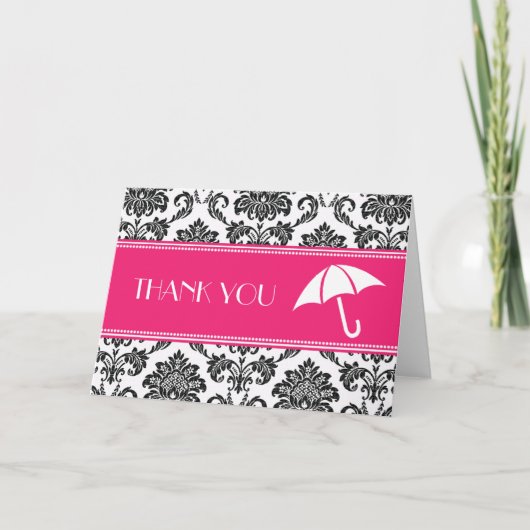 黒いおよび赤紫のブライダルシャワーは感謝していしています サンキューカード (正面)