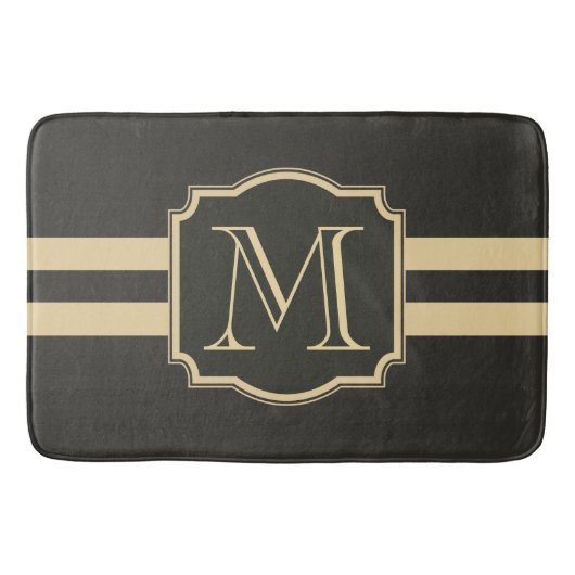 黒いおよび金モノグラム バスマット (正面)