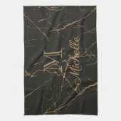 黒いおよび金大理石 キッチンタオル (縦)