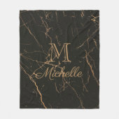 黒いおよび金大理石 フリースブランケット (正面)