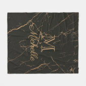 黒いおよび金大理石 フリースブランケット (正面(横))