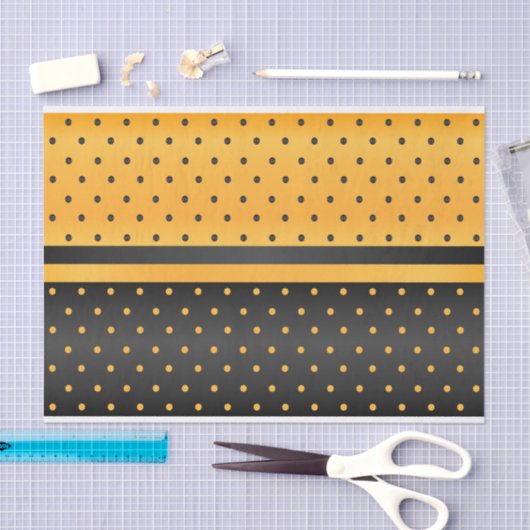 黒いおよび金黄色い水玉模様パターン 薄葉紙 (クラフト)