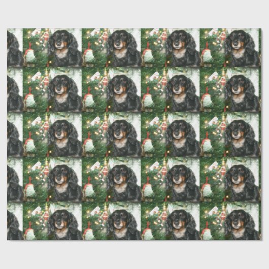 黒いおよび黄褐色のダックスフントのクリスマス ラッピングペーパー (フラット)