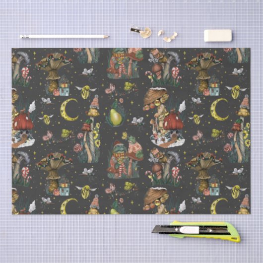 黒いお洒落きのこのメリークリスマスゴシック 薄葉紙 (クラフト)