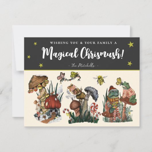 黒いお洒落きのこメリーとカエルのクリスマス シーズンカード (正面)