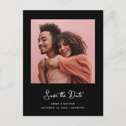 黒いお洒落写真 | QRコード日付の保存 案内ポストカード (正面)