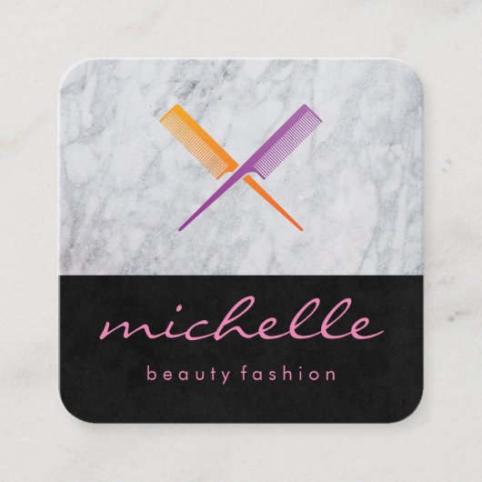 黒いお洒落十字コームと大理石 スクエア名刺 (正面)