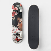 黒いお洒落女の子とバラと蝶 スケートボード (正面)