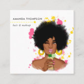 黒いお洒落女性スクエアビジネスカード スクエア名刺 (正面)