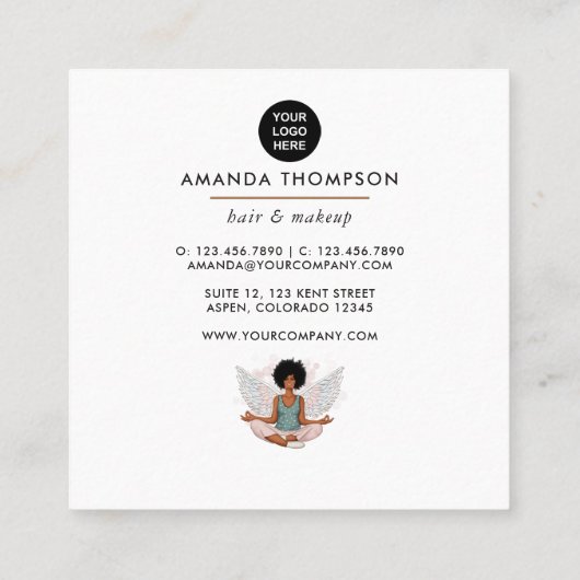 黒いお洒落女性スクエアビジネスカード スクエア名刺 (裏面)