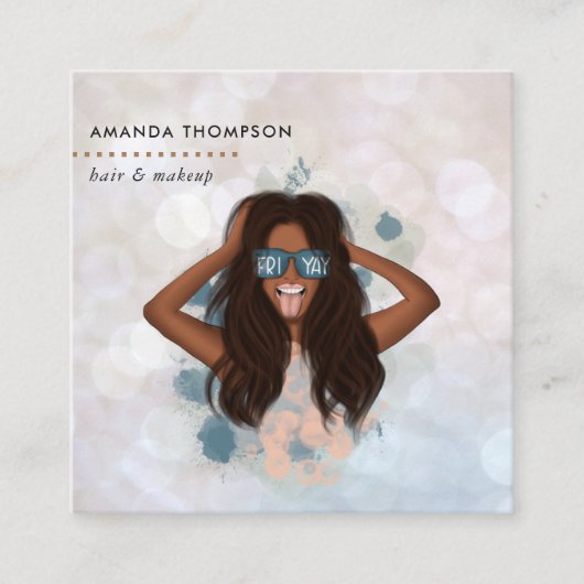 黒いお洒落女性スクエアビジネスカード スクエア名刺 (正面)