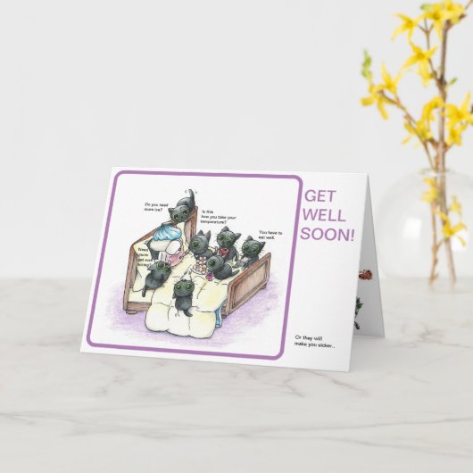 黒いお洒落子猫はウェルカードを取得 カード (黄色い花)