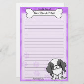 黒いかわいい及び日本人のChinの白い文房具 便箋 (正面/裏面)