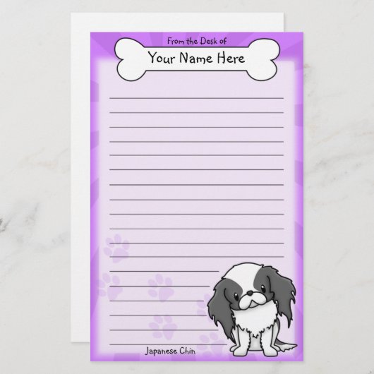 黒いかわいい及び日本人のChinの白い文房具 便箋 (正面/裏面)