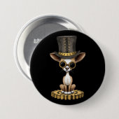 黒いかわいいSteampunkのチワワの小犬 缶バッジ (正面&裏面)