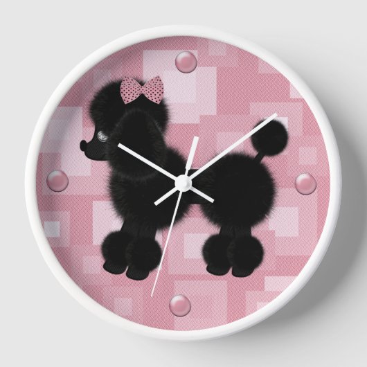黒いかわいらしプードルの壁時計 壁時計 (正面)