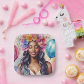 黒いかわいらし女性のバカラフルルーメンパーティー ペーパープレート (パーティー)