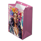 黒いかわいらし女性のバカラフルルーメンパーティー ミディアムペーパーバッグ (正面アングル)