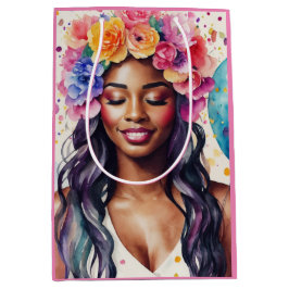 黒いかわいらし女性のバカラフルルーメンパーティー ミディアムペーパーバッグ