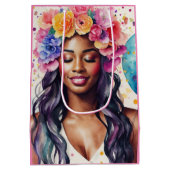 黒いかわいらし女性のバカラフルルーメンパーティー ミディアムペーパーバッグ (裏面)