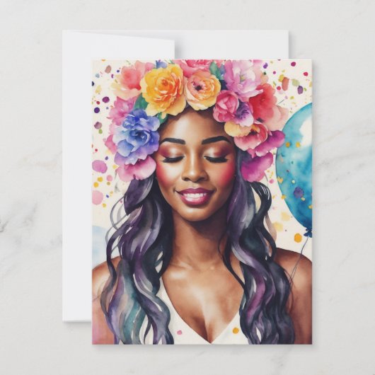 黒いかわいらし女性のバカラフルルーメンパーティー 招待状 (正面)