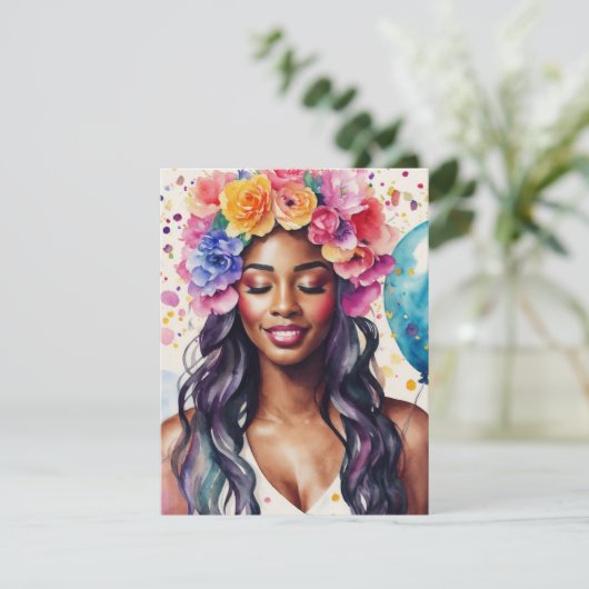 黒いかわいらし女性のバカラフルルーメンパーティー 招待状 (スタンド正面)