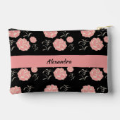 黒いかわいらし葉を持つ大きなピンクのバラ アクセサリーポーチ (裏面)