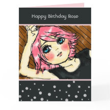 黒いきらめくフェイクダイヤモンド ピンクの髪の女の子の誕生日