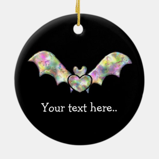 黒いこうもりおよびハートのパーソナライズなハロウィンのこうもり セラミックオーナメント (裏面)