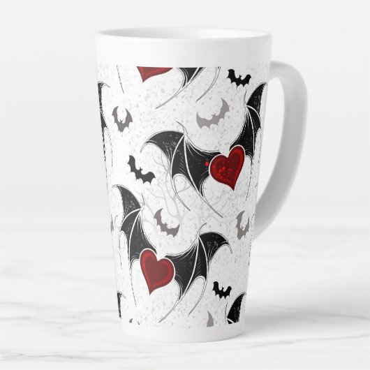 黒いこうもり翼を持つハロウィーンハート カフェラテマグ (右アングル)