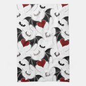 黒いこうもり翼を持つハロウィーンハート キッチンタオル (縦)