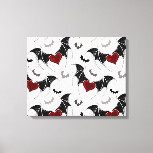 黒いこうもり翼を持つハロウィーンハート キャンバスプリント (正面)