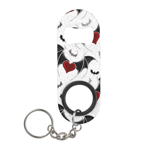 黒いこうもり翼を持つハロウィーンハート キーホルダー栓抜き (正面)