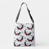 黒いこうもり翼を持つハロウィーンハート クロスボディバッグ (裏面)