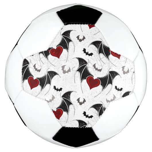 黒いこうもり翼を持つハロウィーンハート サッカーボール (正面)