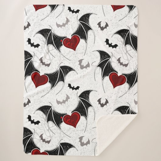 黒いこうもり翼を持つハロウィーンハート シェルパブランケット (正面)