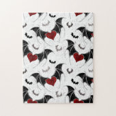 黒いこうもり翼を持つハロウィーンハート ジグソーパズル (縦)