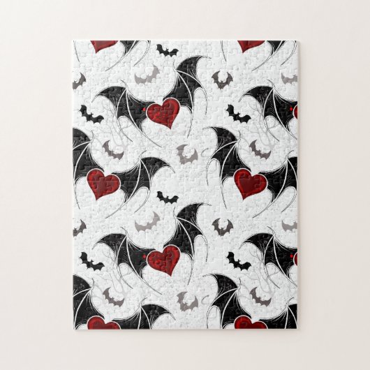 黒いこうもり翼を持つハロウィーンハート ジグソーパズル (縦)