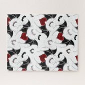 黒いこうもり翼を持つハロウィーンハート ジグソーパズル (横)