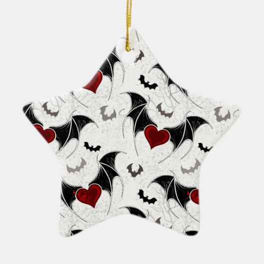 黒いこうもり翼を持つハロウィーンハート セラミックオーナメント (正面)