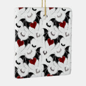 黒いこうもり翼を持つハロウィーンハート セラミックオーナメント (右)