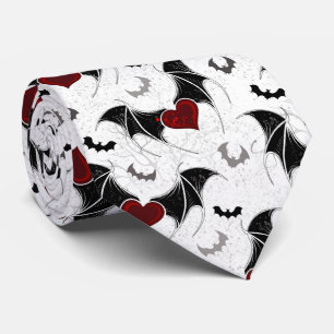 黒いこうもり翼を持つハロウィーンハート ネクタイ