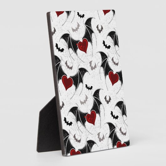 黒いこうもり翼を持つハロウィーンハート フォトプラーク (側面)