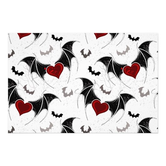 黒いこうもり翼を持つハロウィーンハート フォトプリント            (正面)